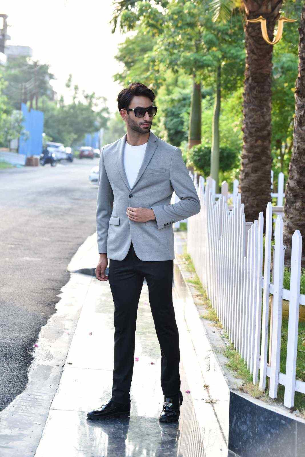 Grey Stretch Knitted Blazer house-of-united