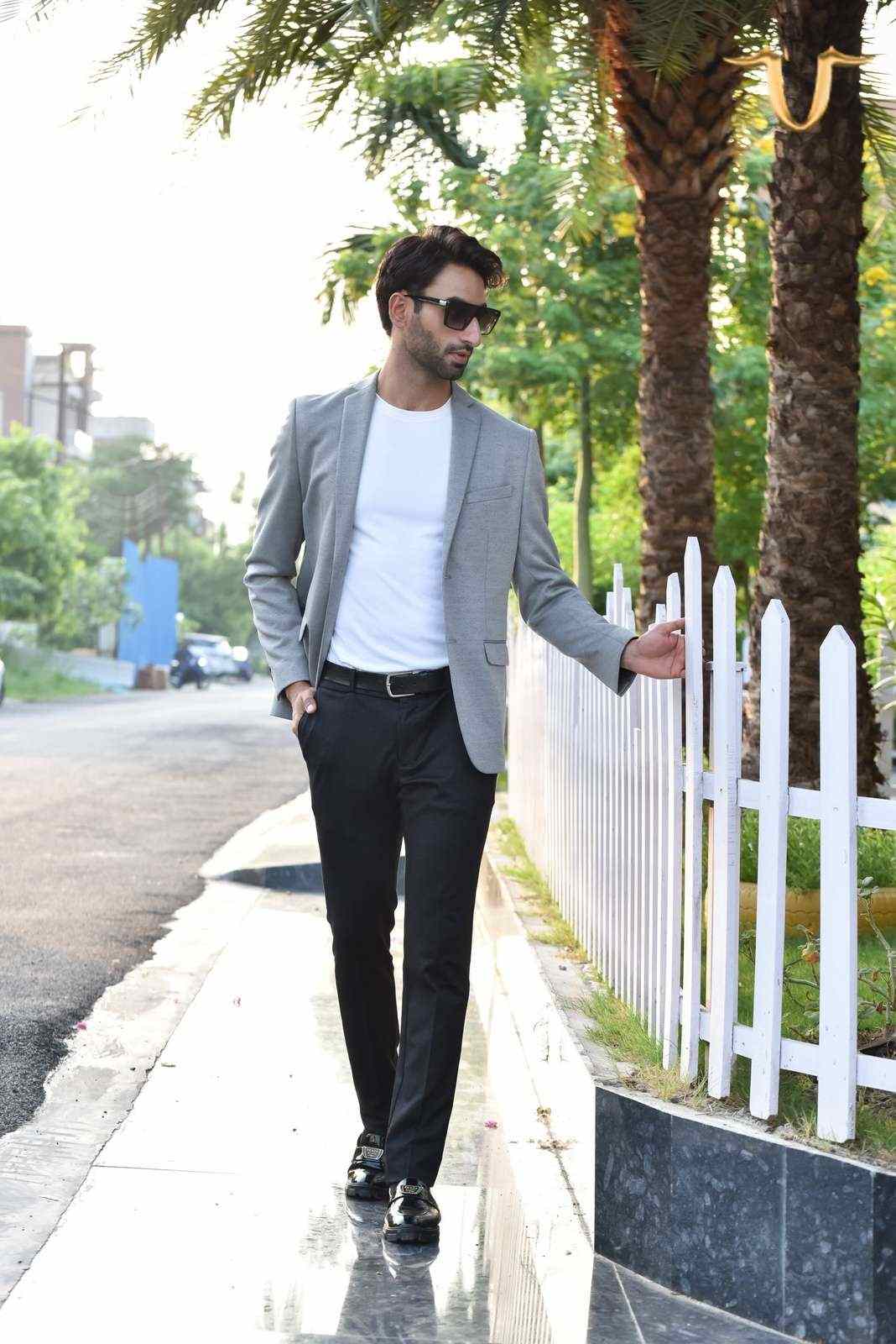 Grey Stretch Knitted Blazer house-of-united