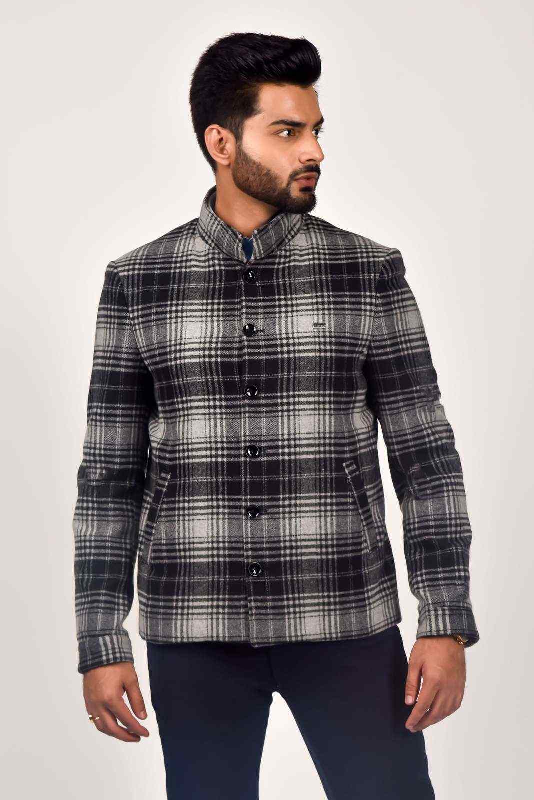 Grey Tweed Woven Blazer For Parties house-of-united