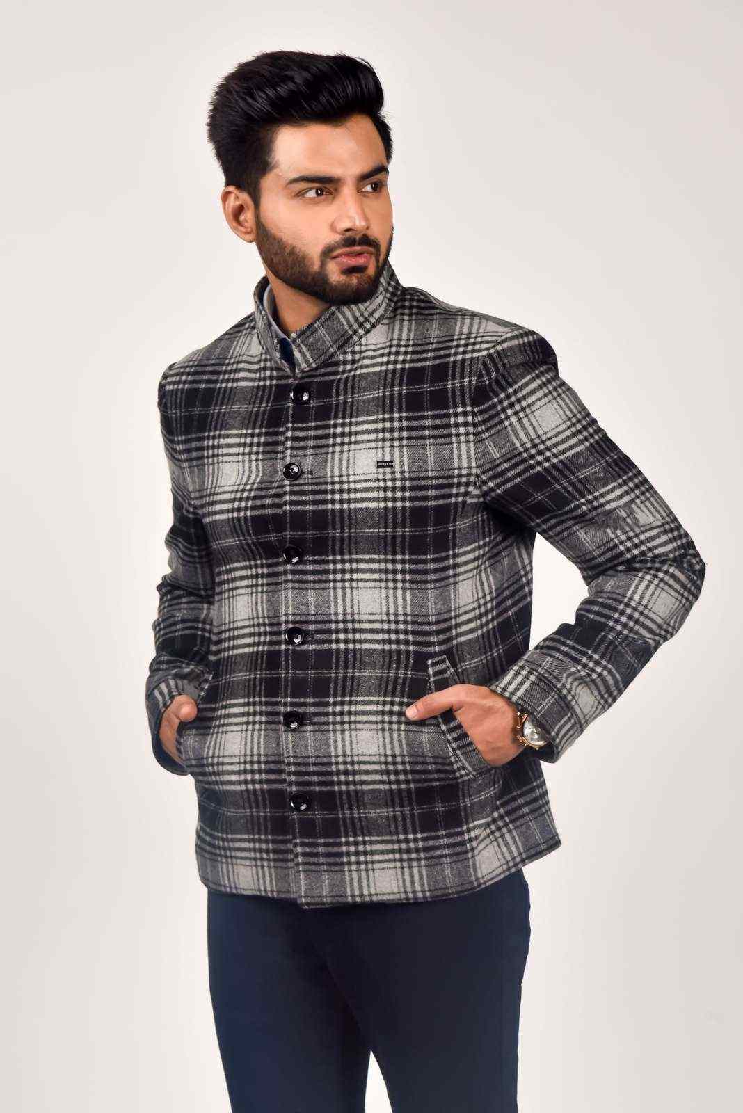 Grey Tweed Woven Blazer For Parties house-of-united