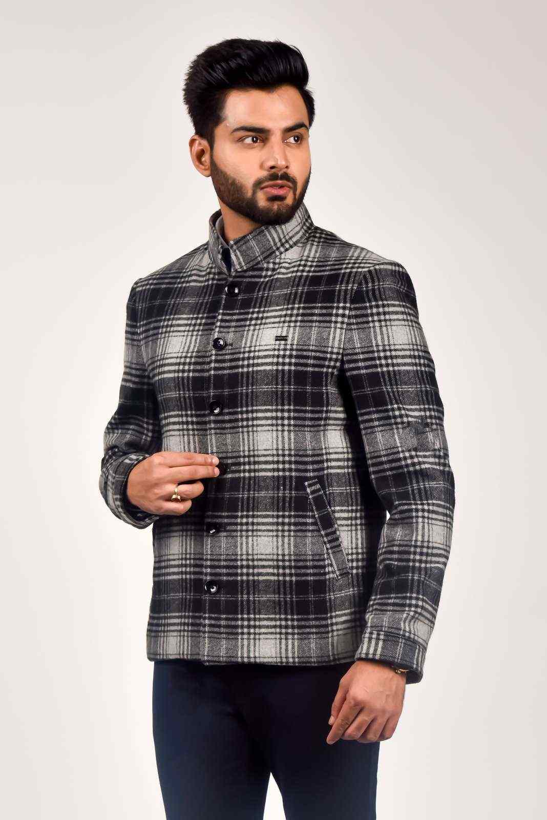 Grey Tweed Woven Blazer For Parties house-of-united