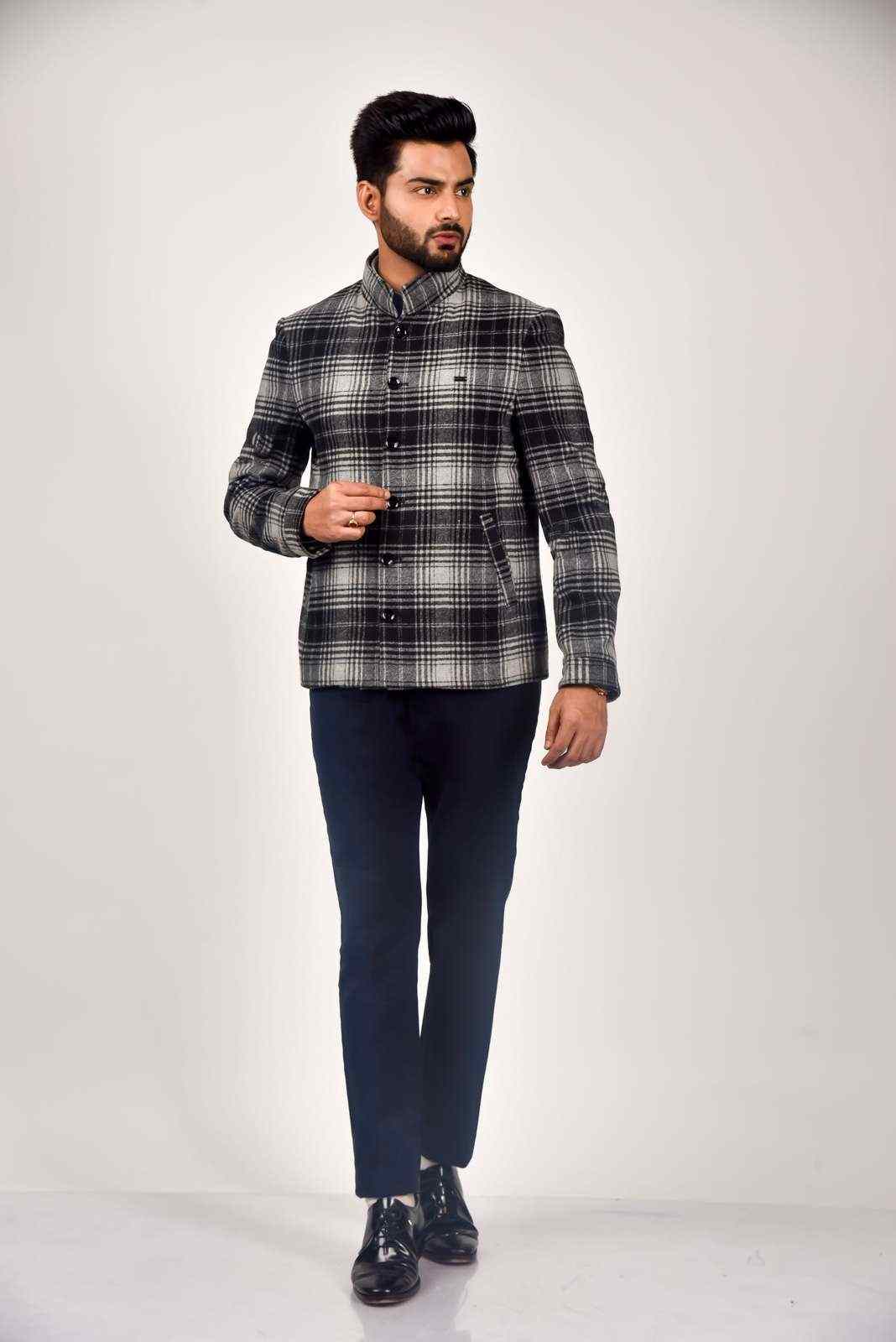 Grey Tweed Woven Blazer For Parties house-of-united