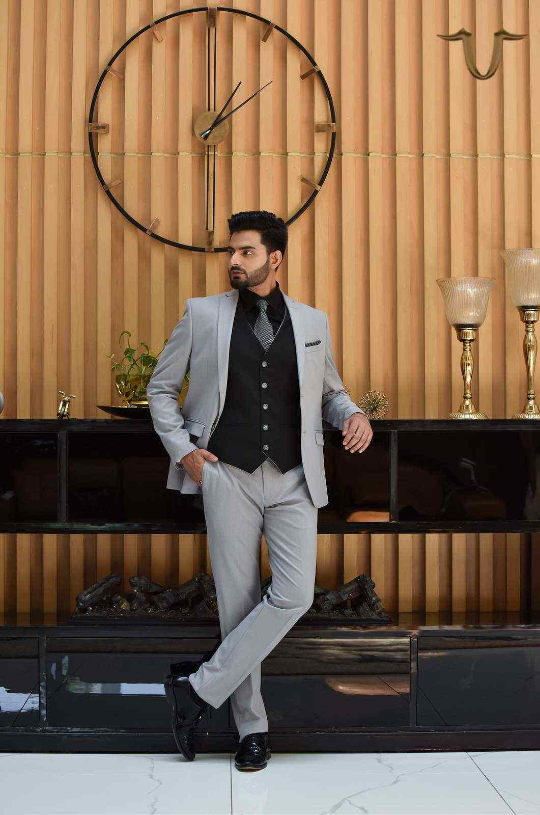 Light Grey 3 Pc Formal Suit With Contrast Waistcoat house-of-united