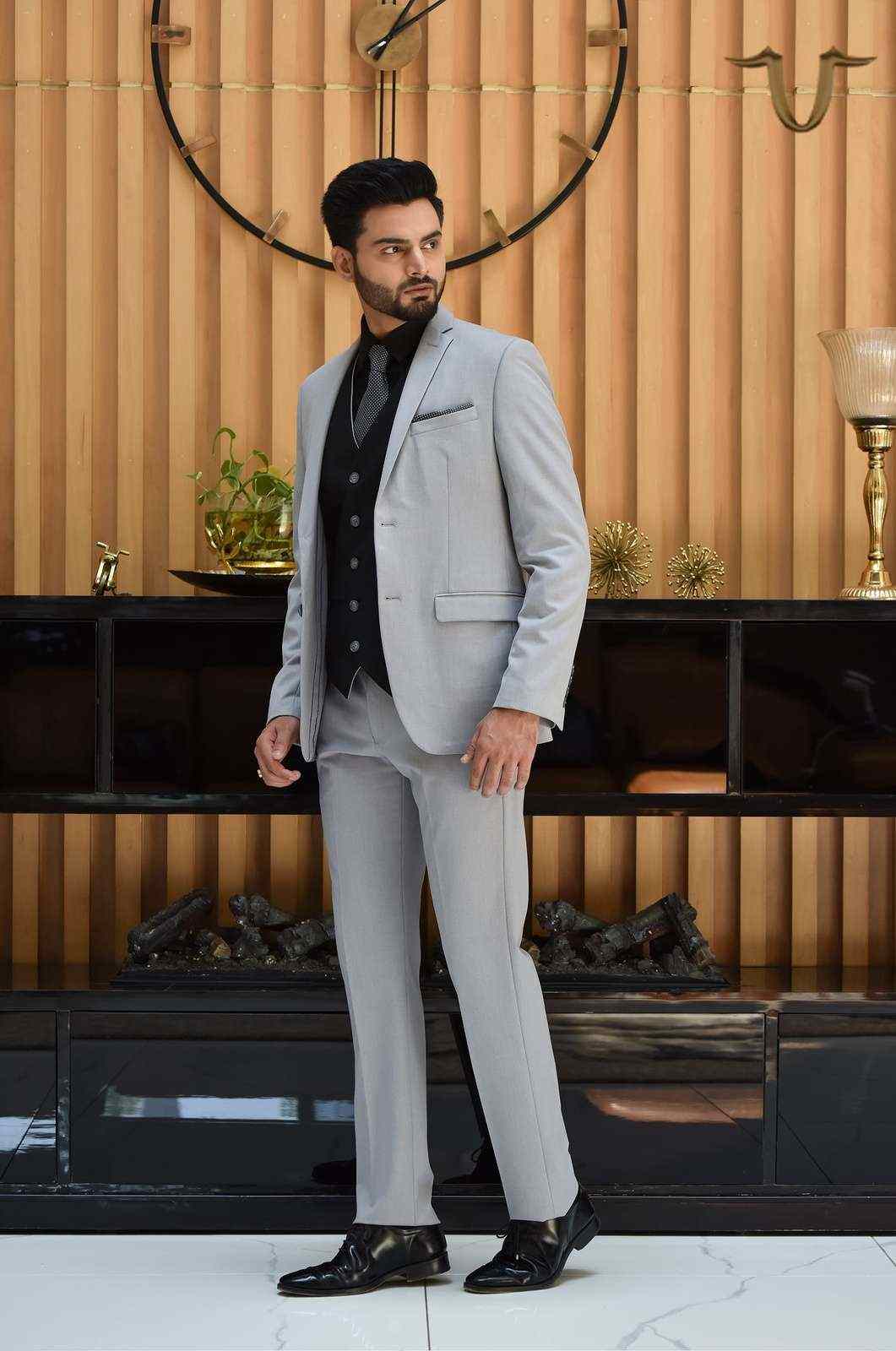 Light Grey 3 Pc Formal Suit With Contrast Waistcoat house-of-united
