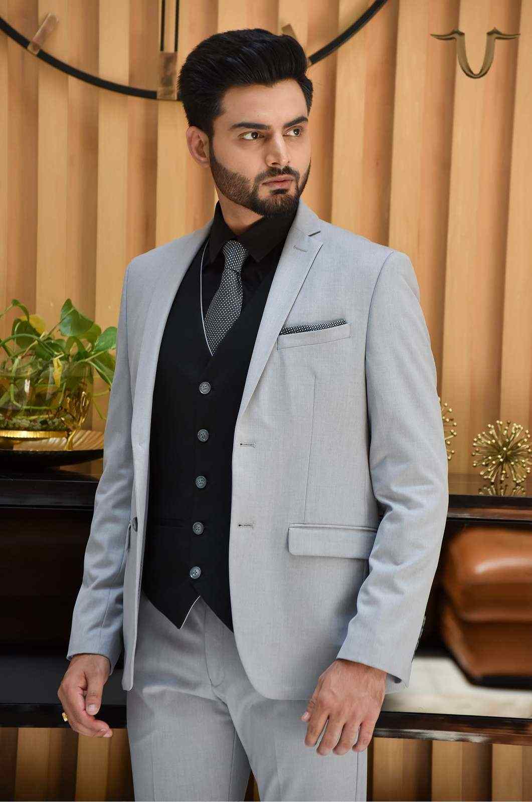 Light Grey 3 Pc Formal Suit With Contrast Waistcoat house-of-united
