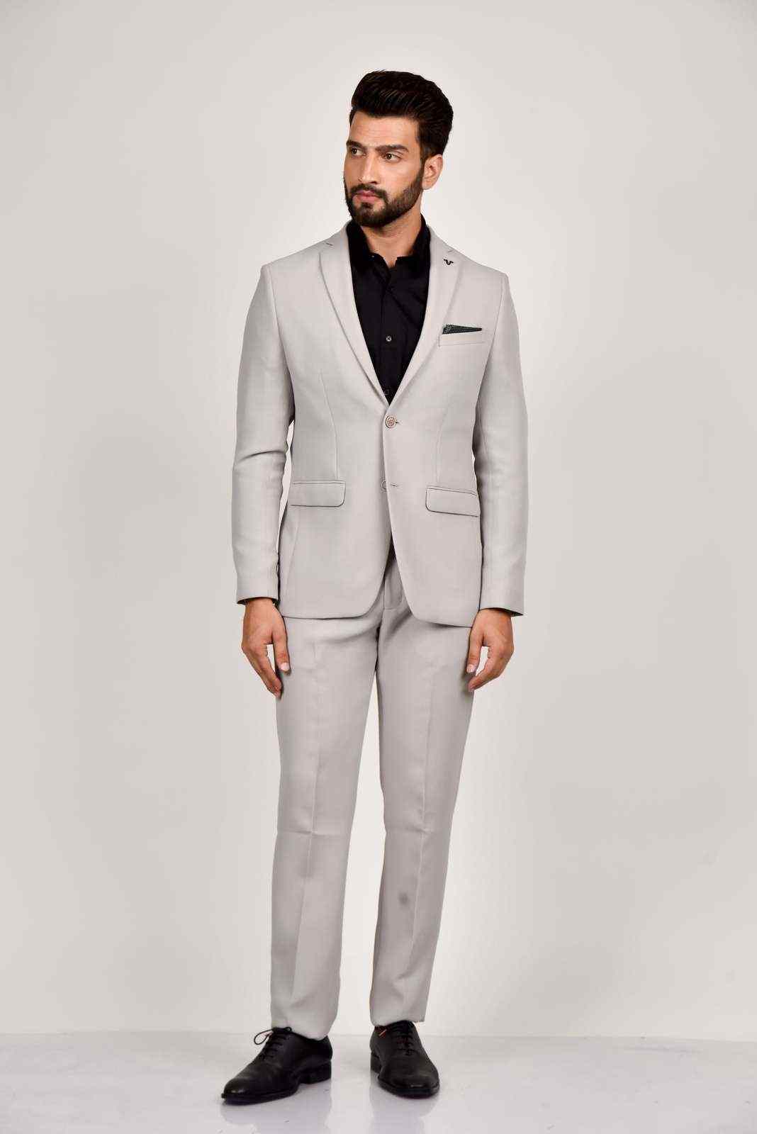 Light Grey Knitted 2 Pc Suit With Stretch house-of-united