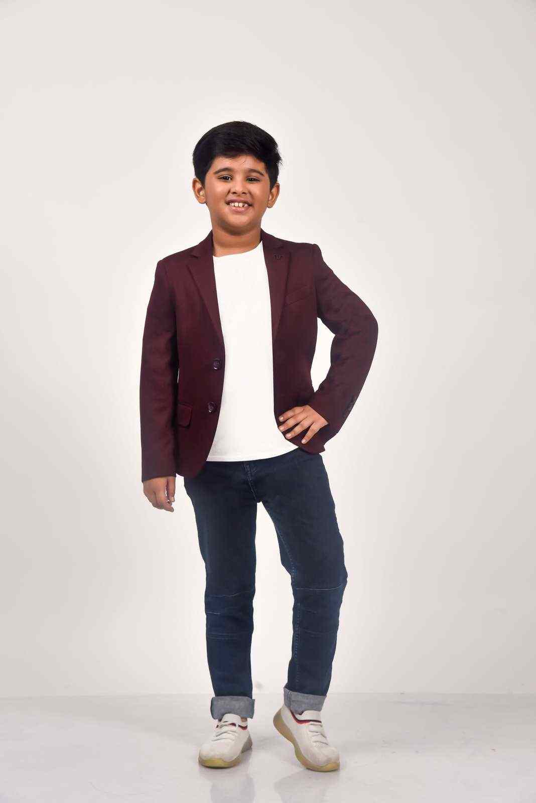 Maroon Knitted Blazer For Birthdays