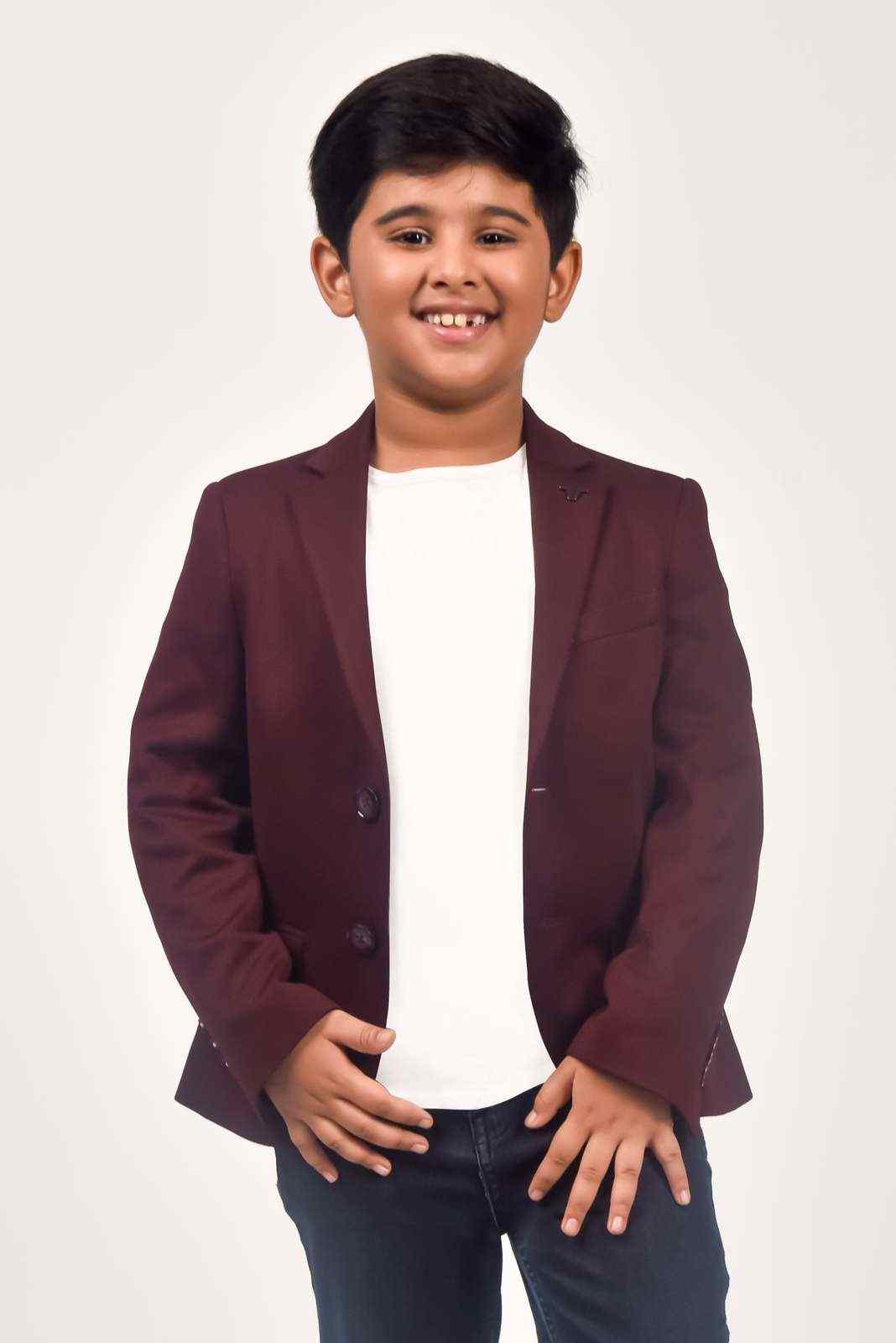 Maroon Knitted Blazer For Birthdays