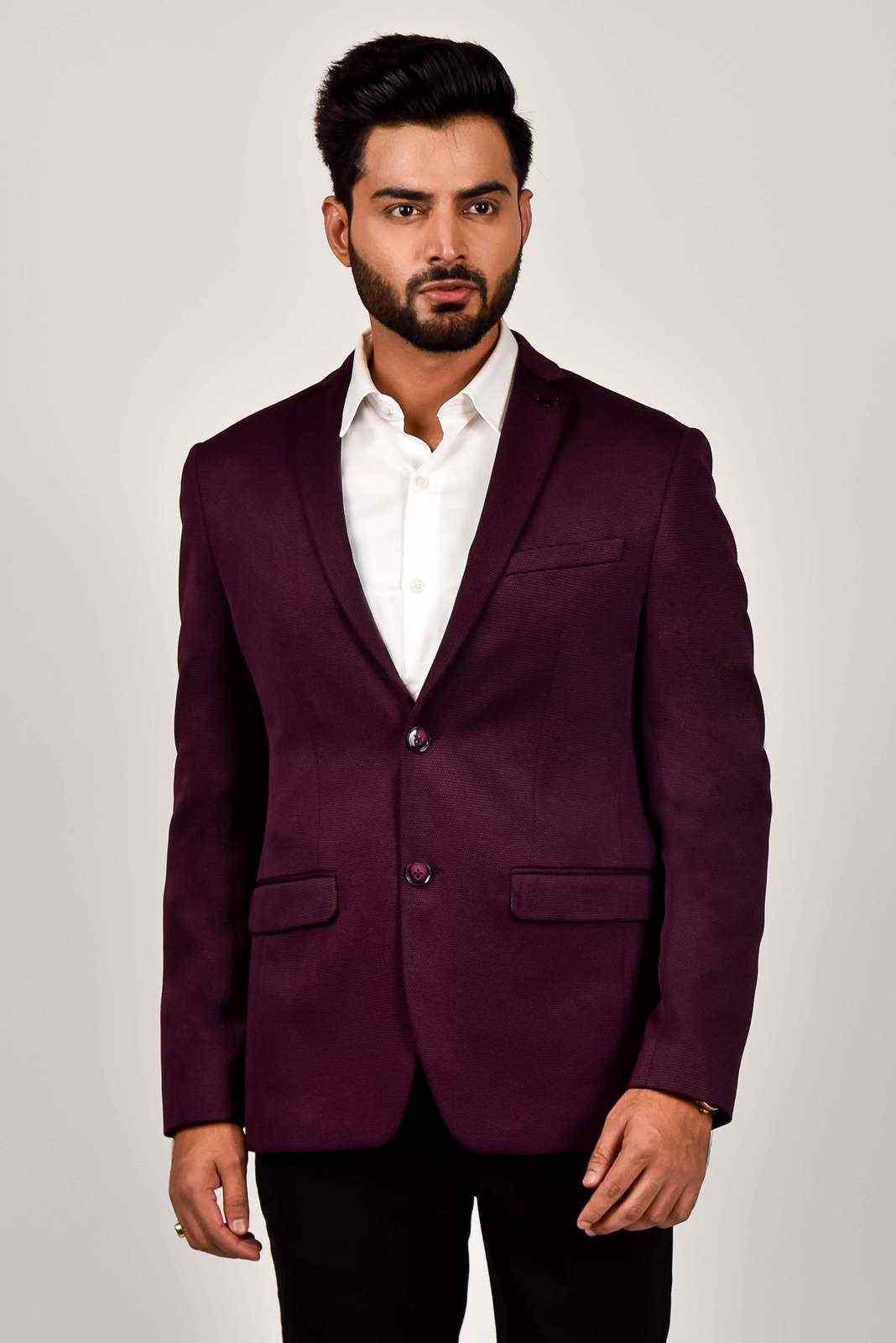 Maroon Knitted Blazer For Office Meetings house-of-united