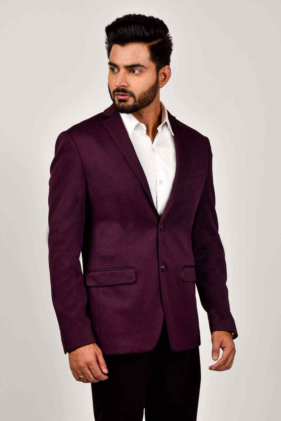 Maroon Knitted Blazer For Office Meetings house-of-united