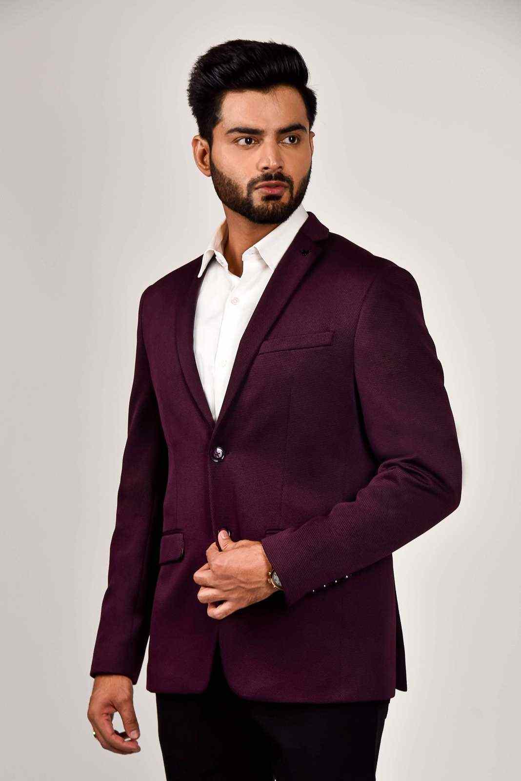 Maroon Knitted Blazer For Office Meetings house-of-united