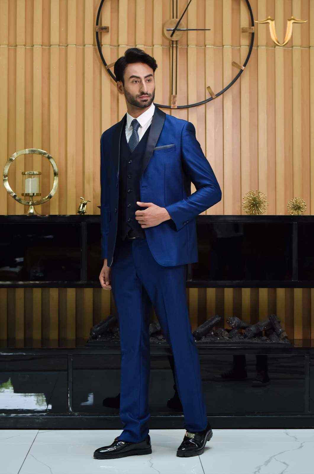 Navy 4 Pcs Suit With Tux Lapel house-of-united