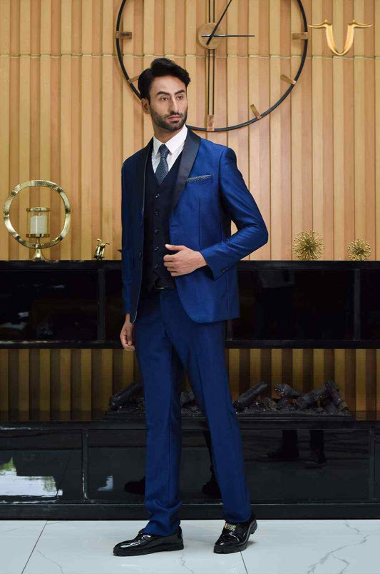 Navy 4 Pcs Suit With Tux Lapel house-of-united