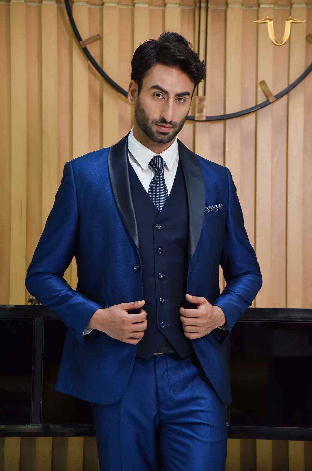 Navy 4 Pcs Suit With Tux Lapel house-of-united