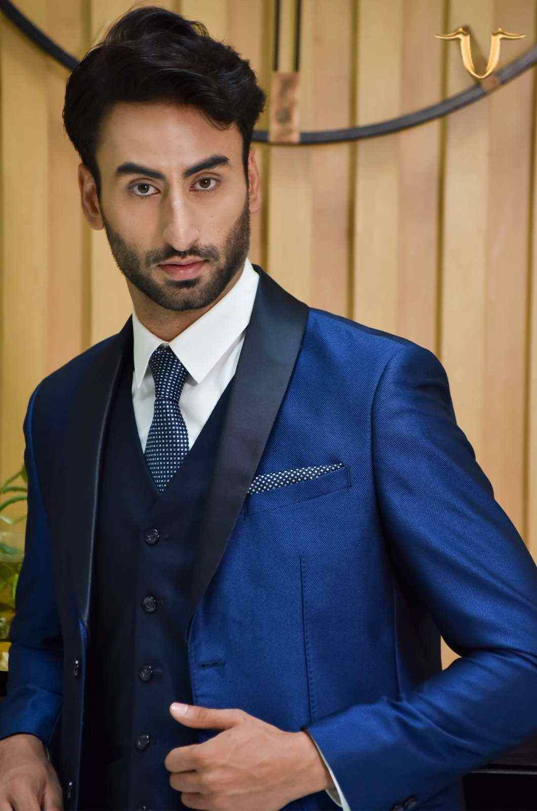 Navy 4 Pcs Suit With Tux Lapel house-of-united