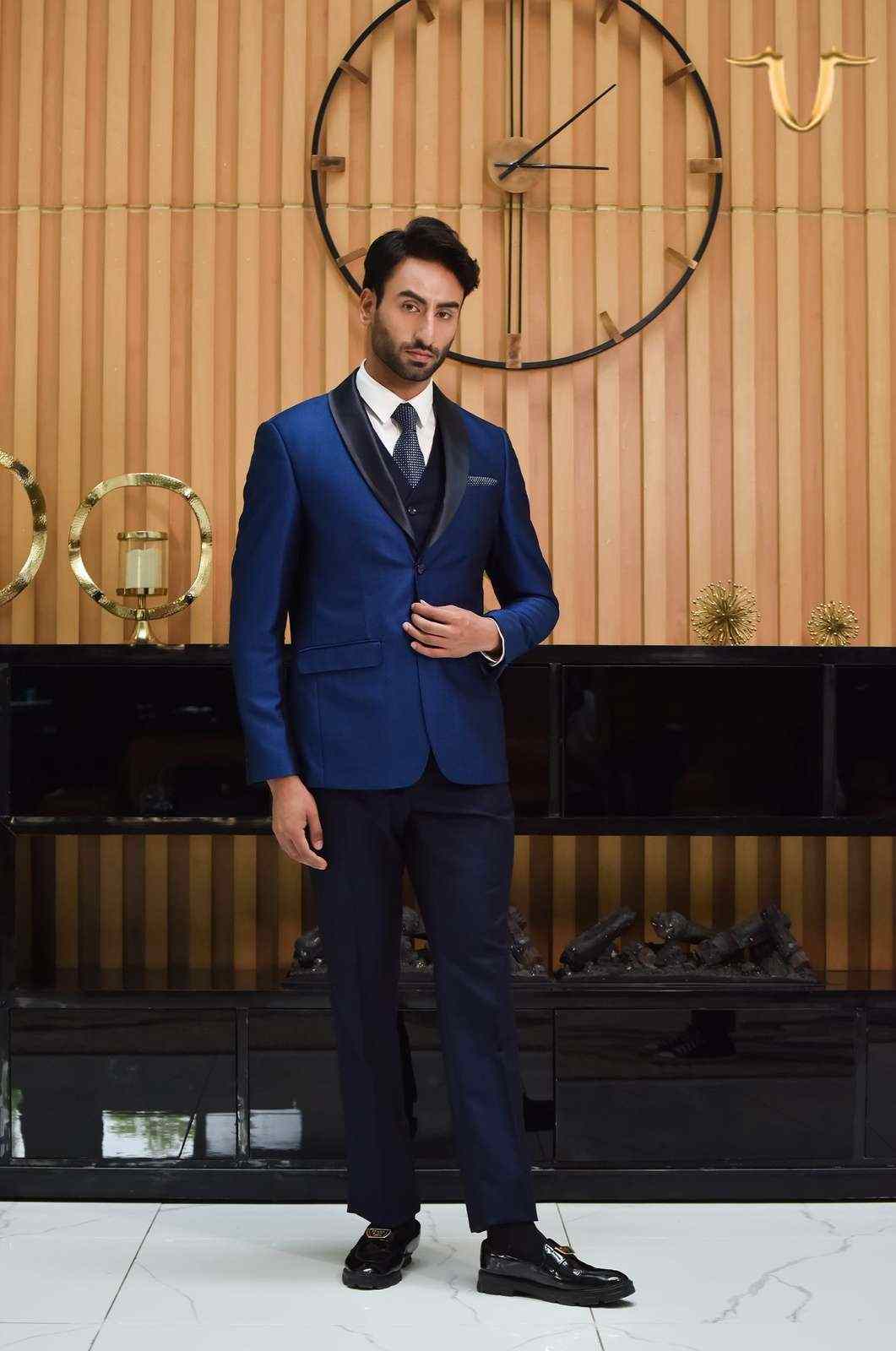 Navy 4 Pcs Suit With Tux Lapel house-of-united