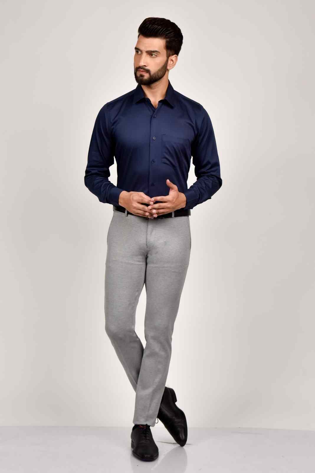 Navy Cotton Satin Shirt house-of-united