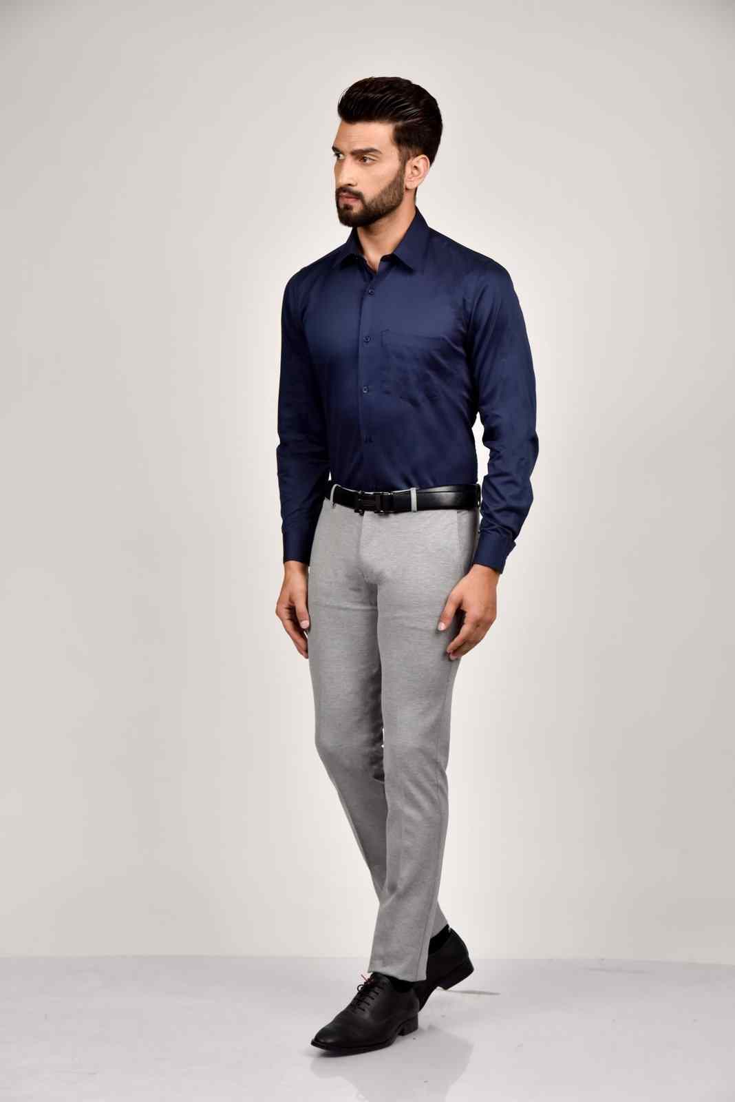 Navy Cotton Satin Shirt house-of-united