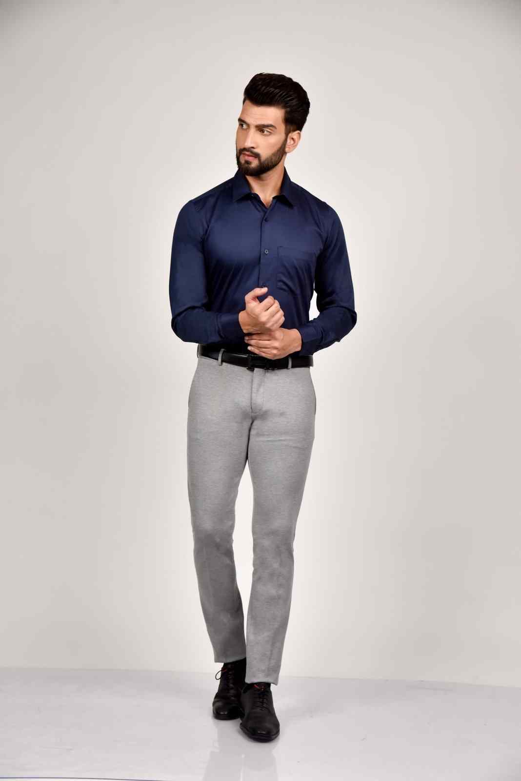 Navy Cotton Satin Shirt house-of-united
