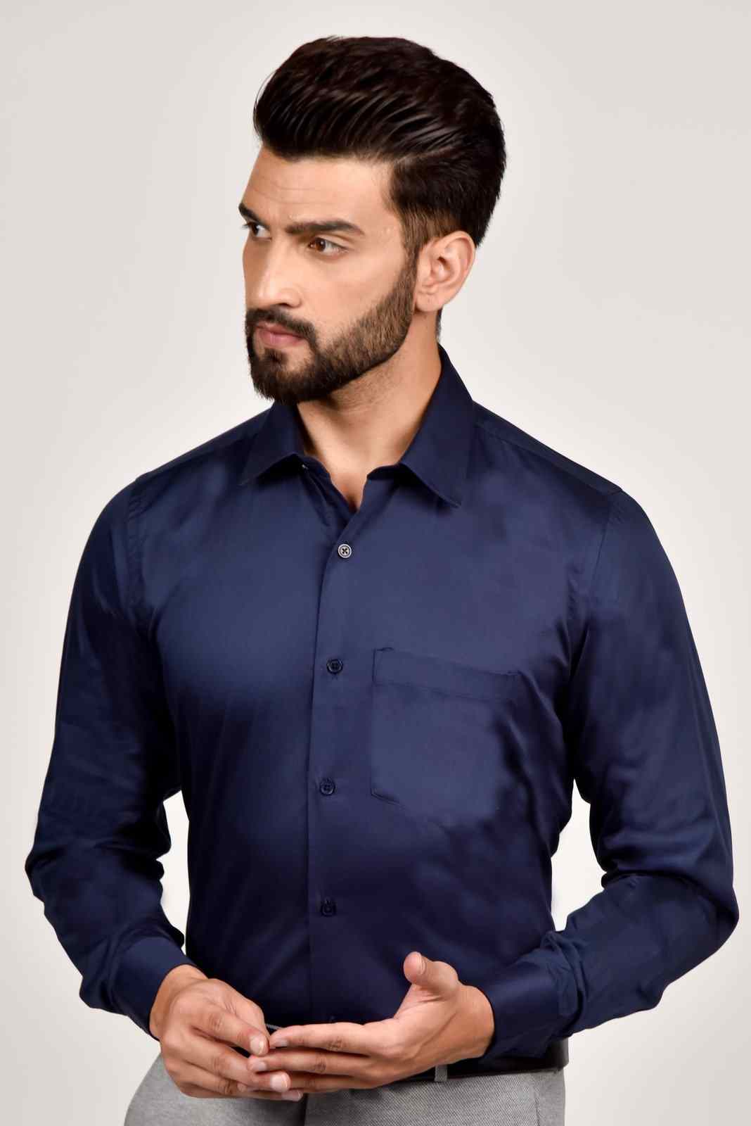 Navy Cotton Satin Shirt house-of-united