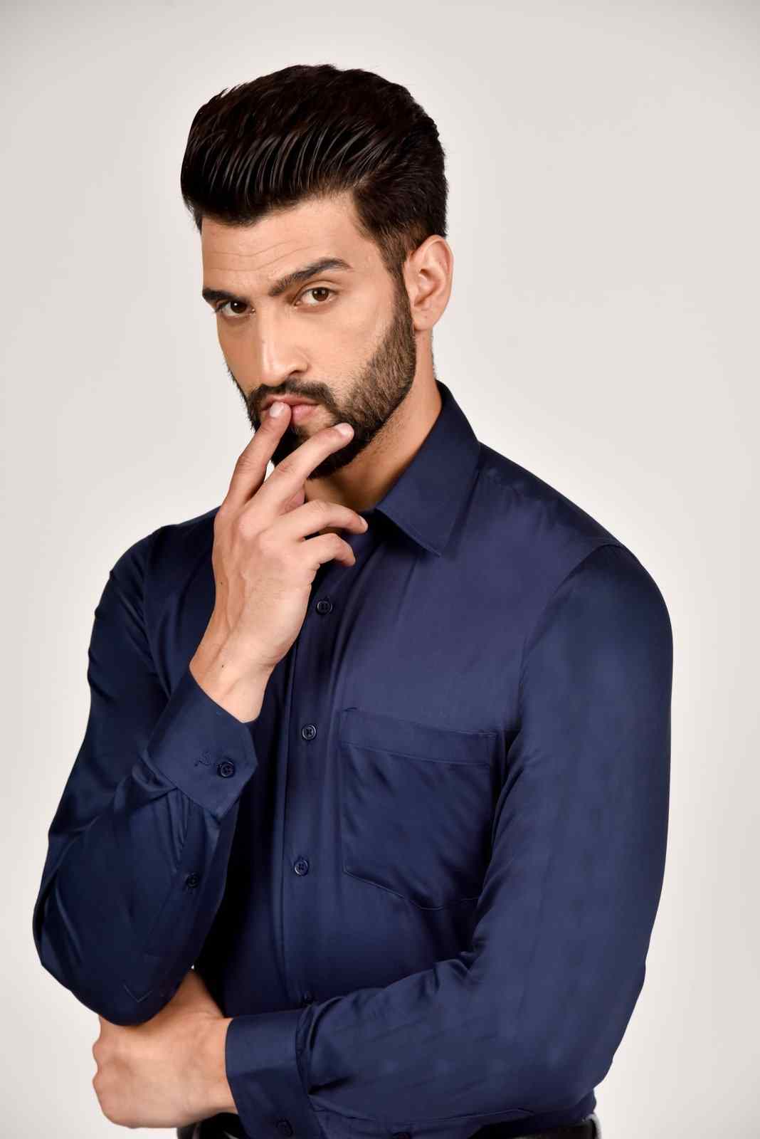 Navy Cotton Satin Shirt house-of-united