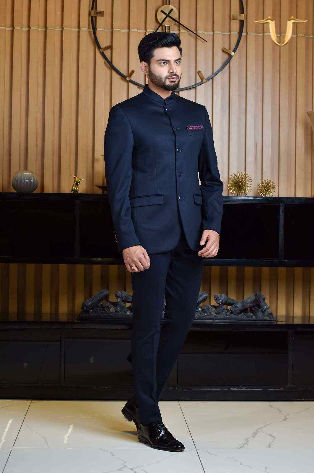 Black Knitted 2 Pc Bandhgala Suit house-of-united
