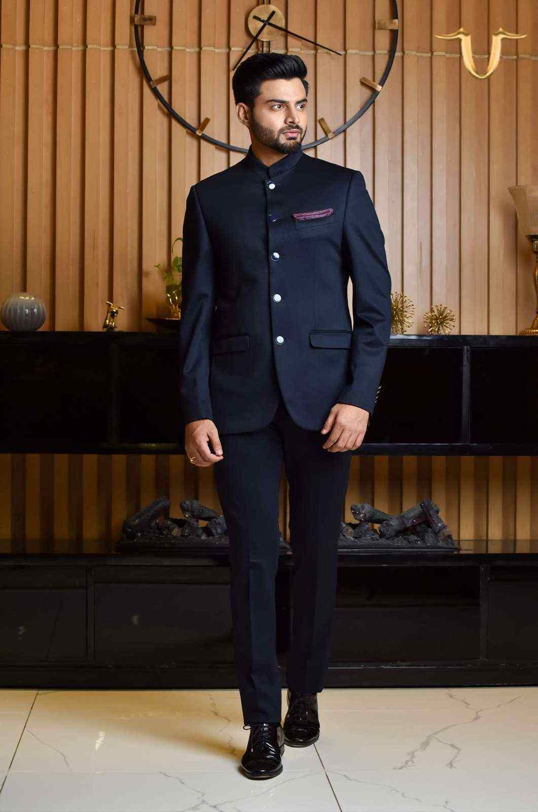 Black Knitted 2 Pc Bandhgala Suit house-of-united