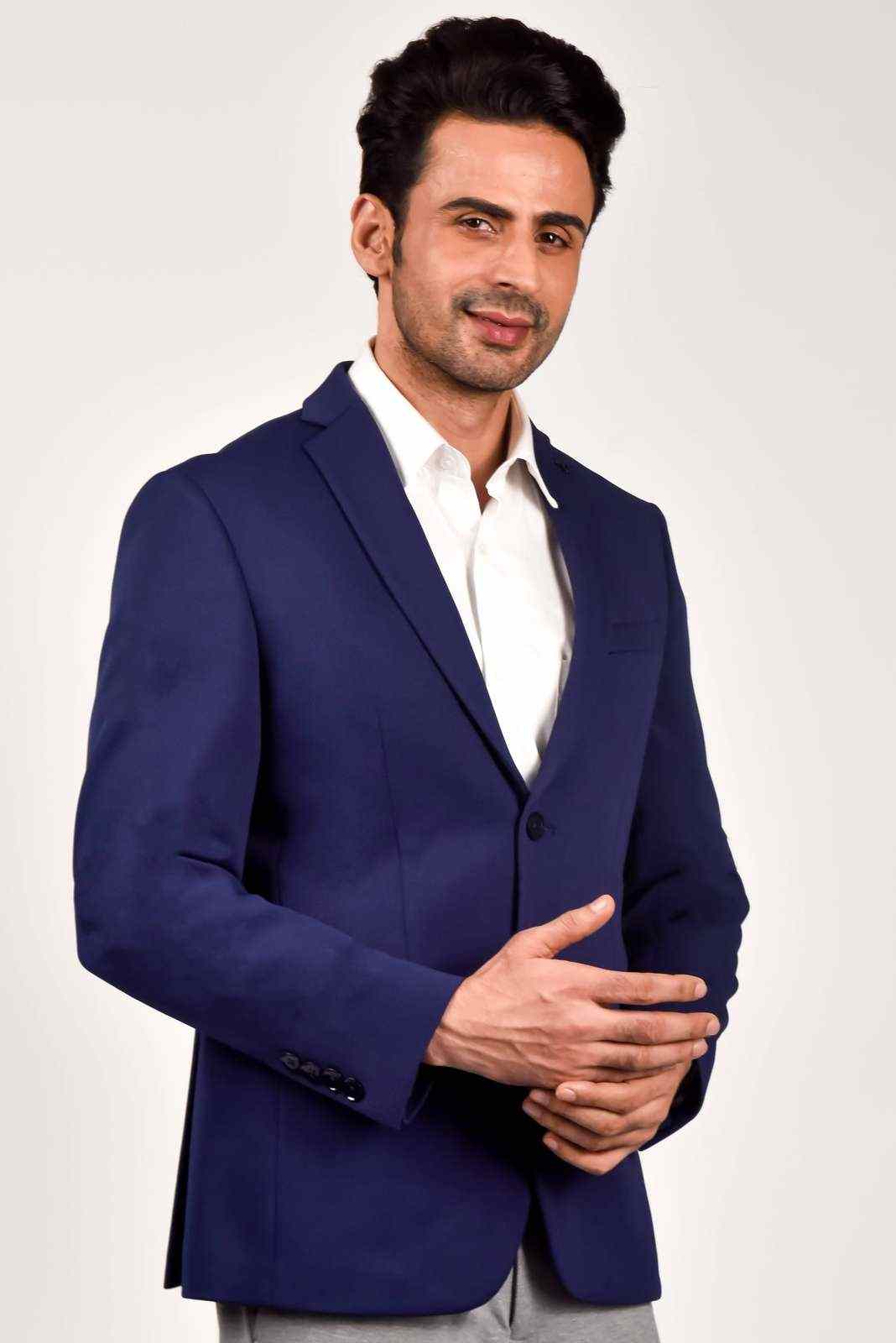 Navy Knitted Blazer For Office house-of-united