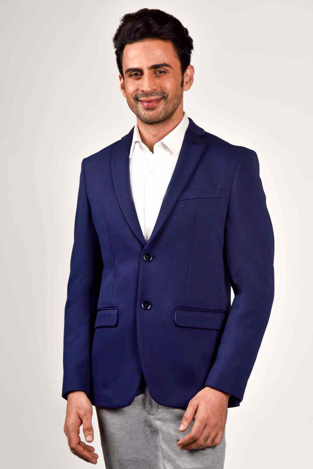 Navy Knitted Blazer For Office house-of-united