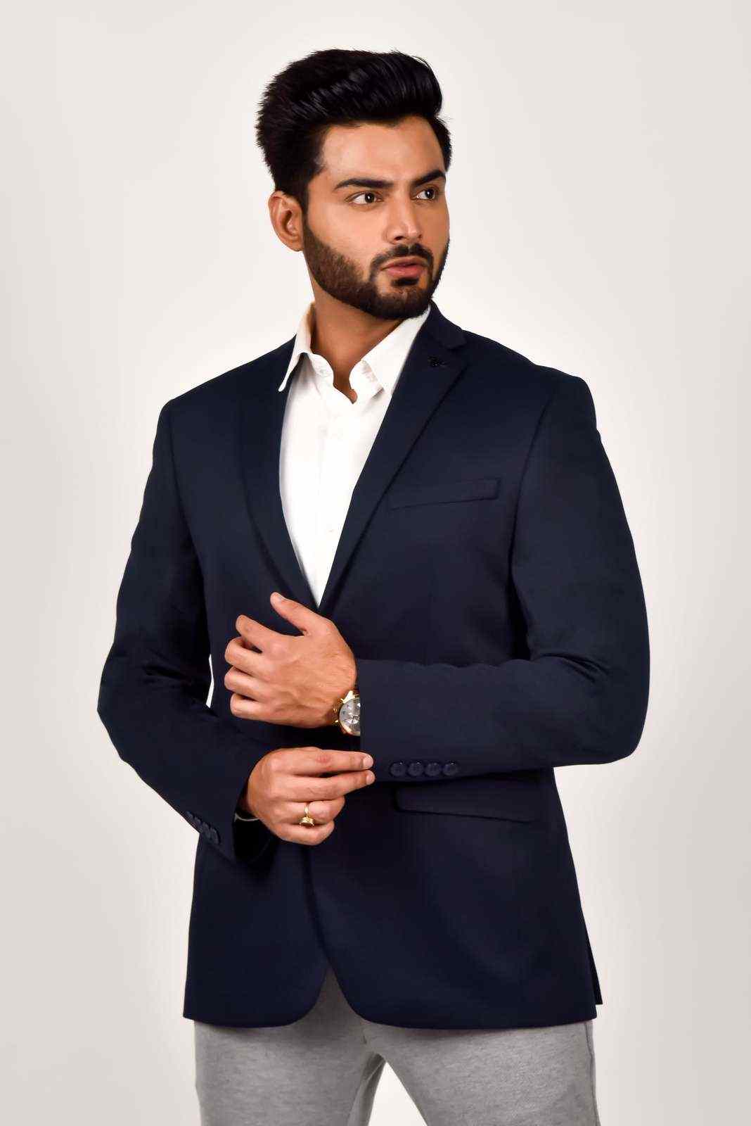 Navy Knitted Blazer For parties house-of-united