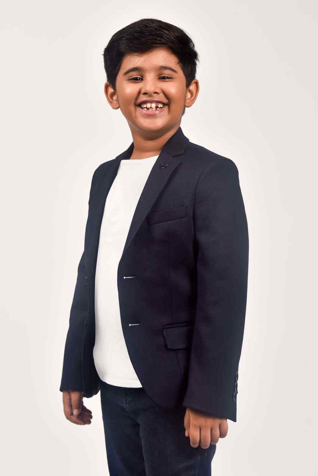 Navy Knitted Kids Blazer