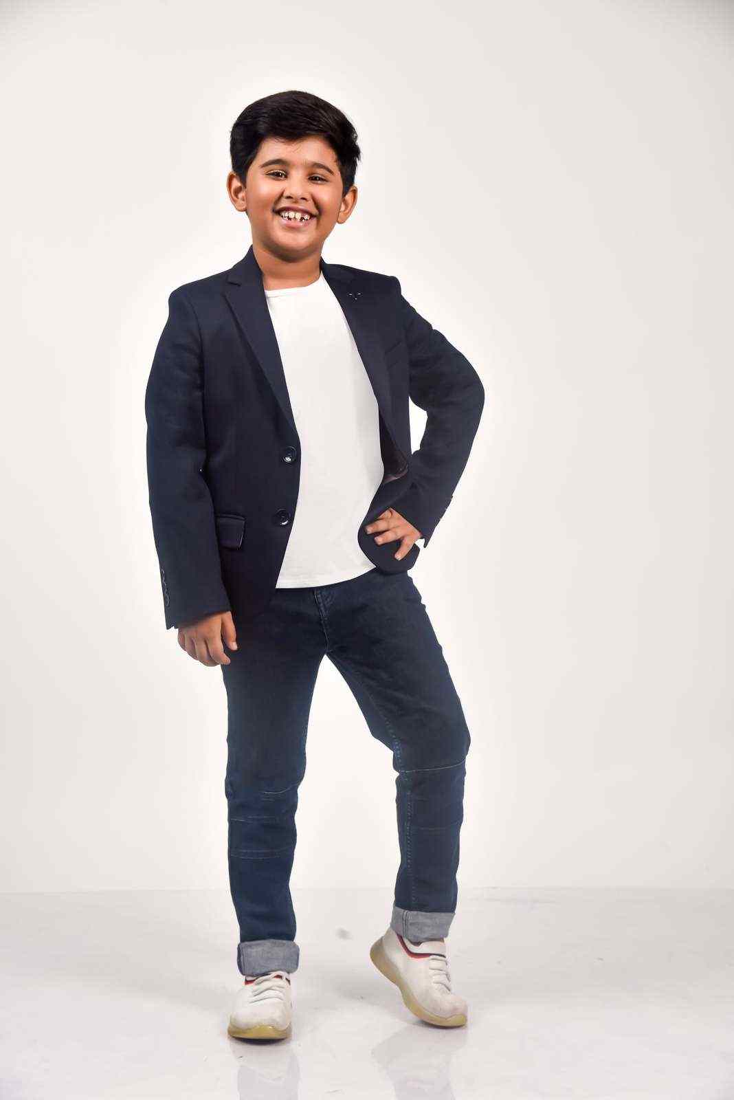 Navy Knitted Kids Blazer