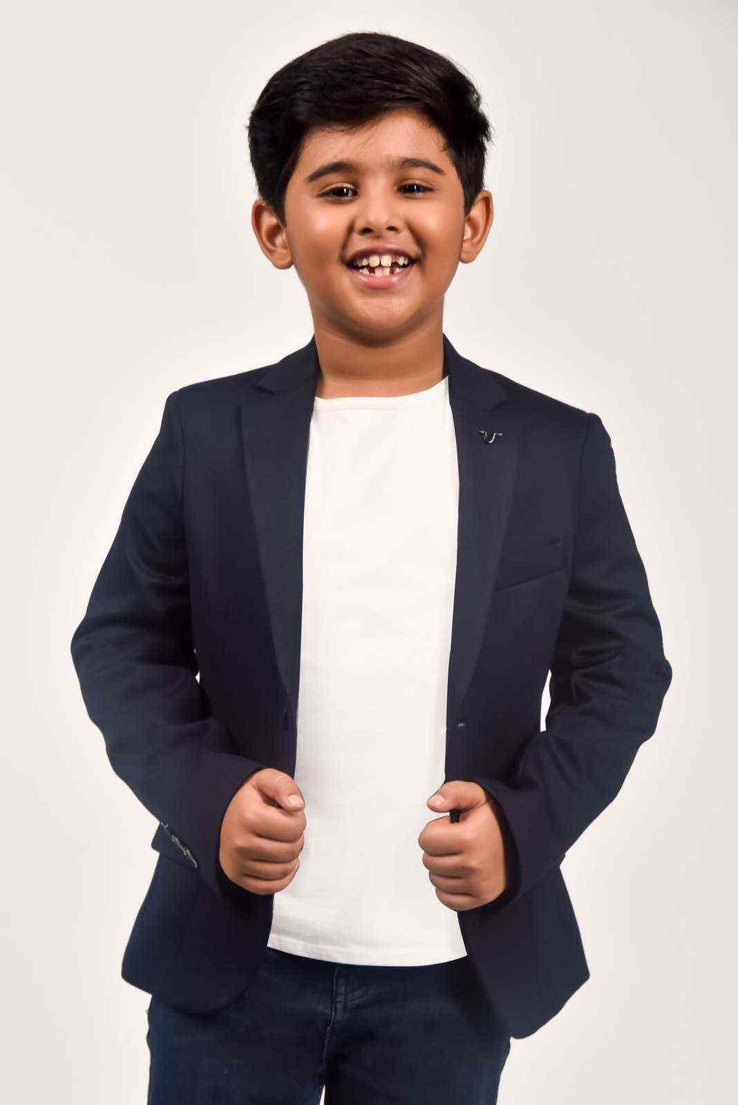Navy Knitted Kids Blazer