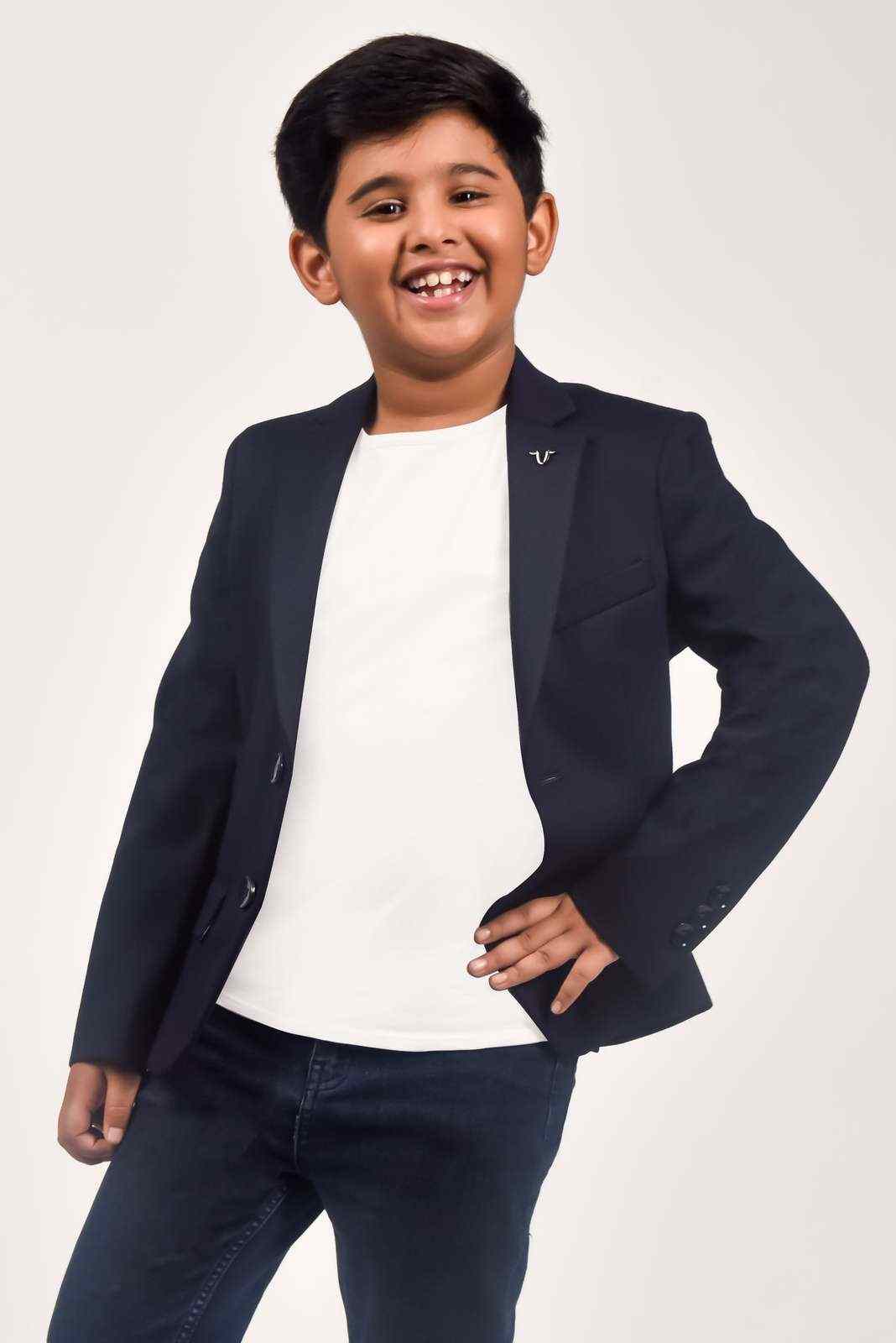 Navy Knitted Kids Blazer