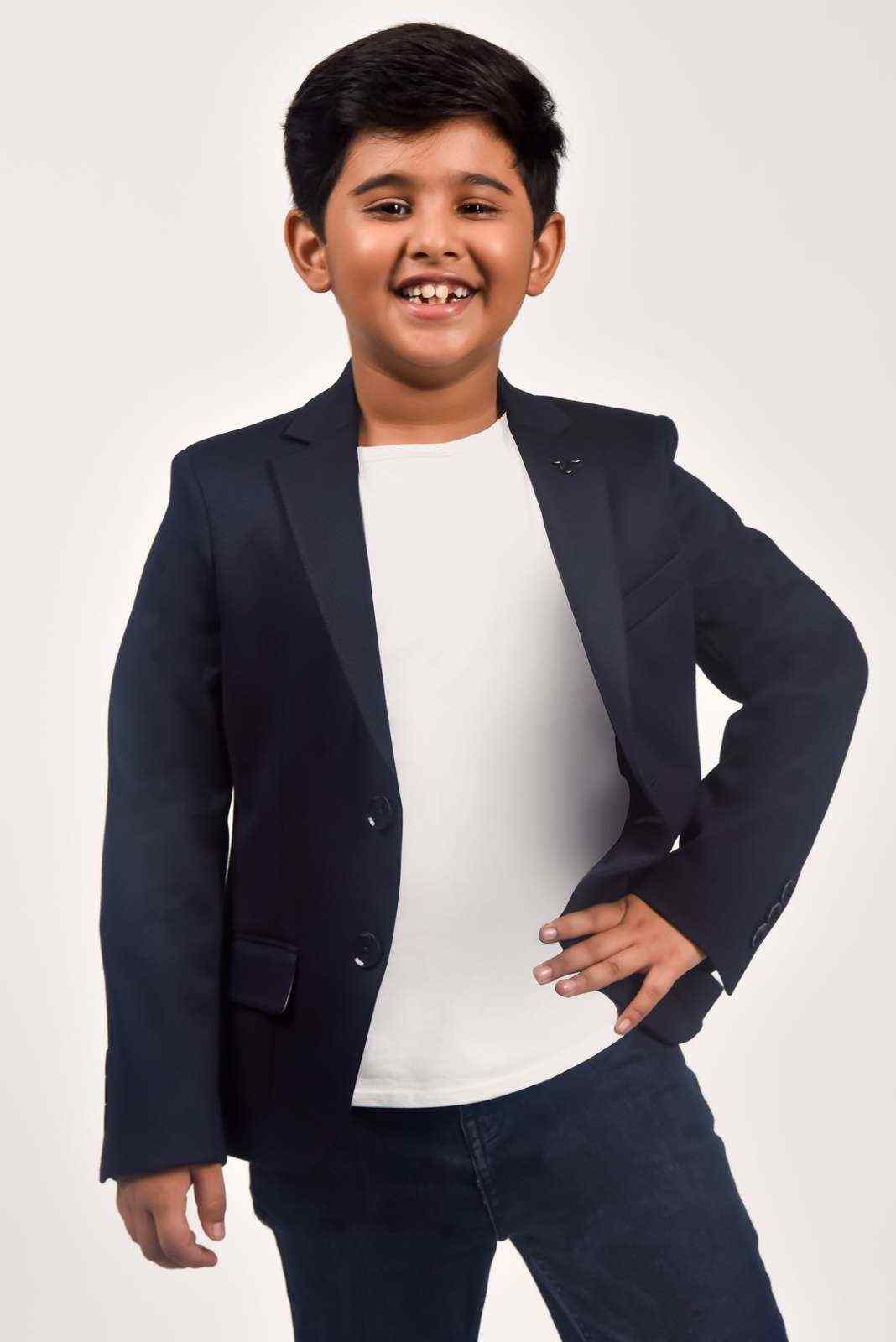Navy Knitted Kids Blazer