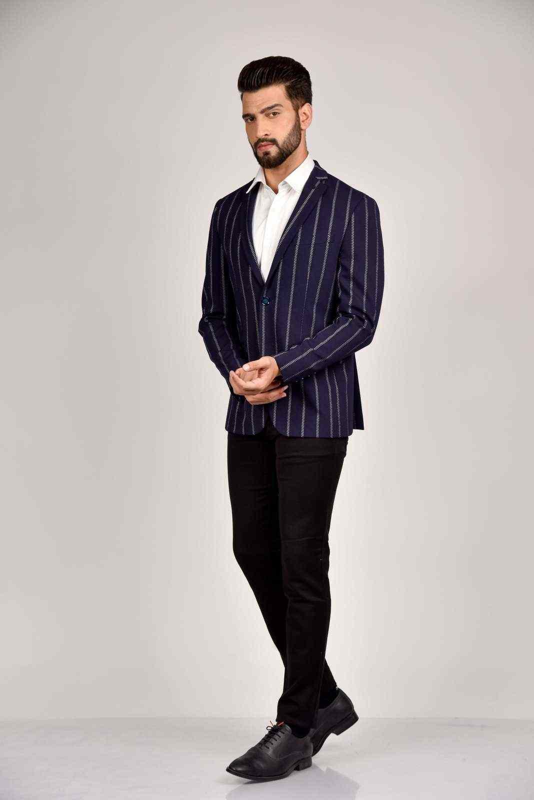 Navy Knitted Lifestyle Blazer house-of-united