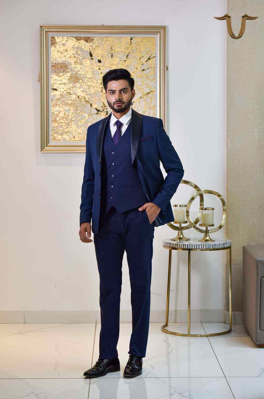 Navy blue suit with waistcoat best sale