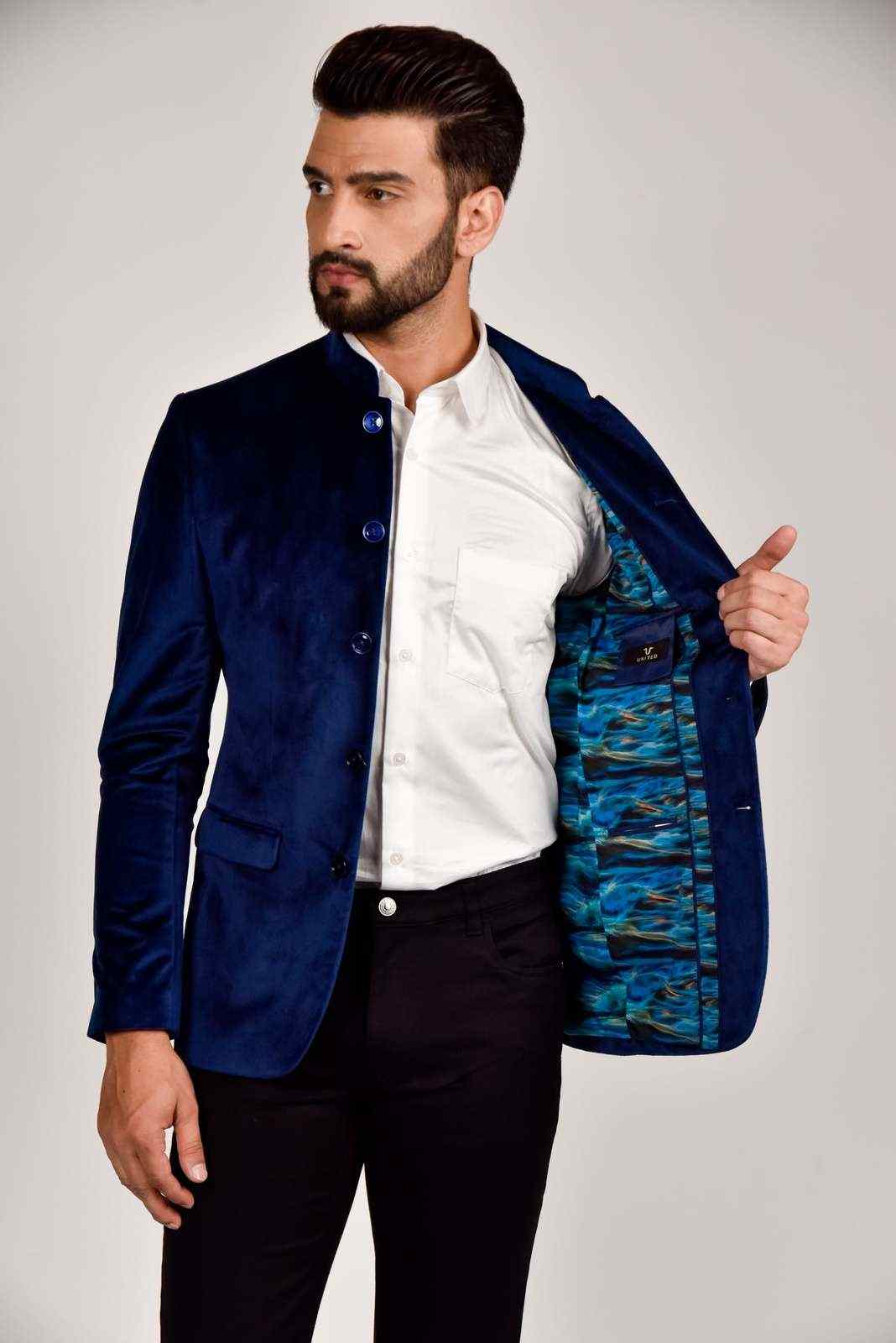 Navy Velvet Bandhgala Blazer house-of-united