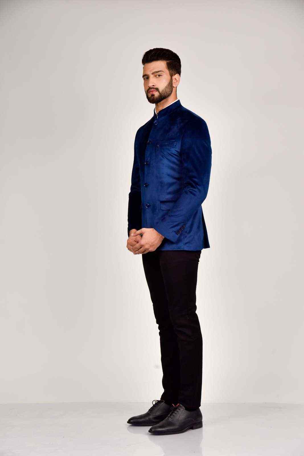 Navy Velvet Bandhgala Blazer house-of-united