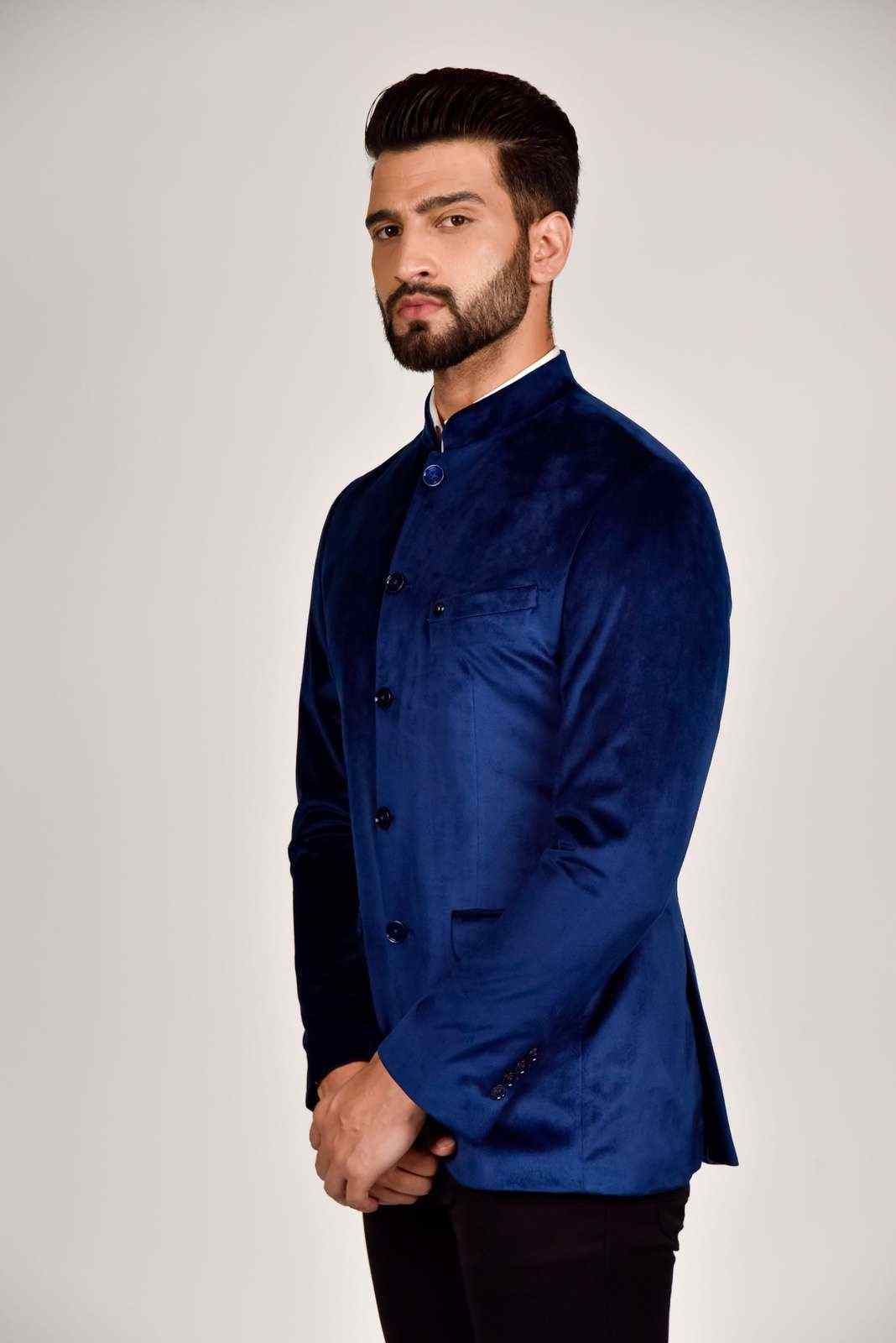 Navy Velvet Bandhgala Blazer house-of-united