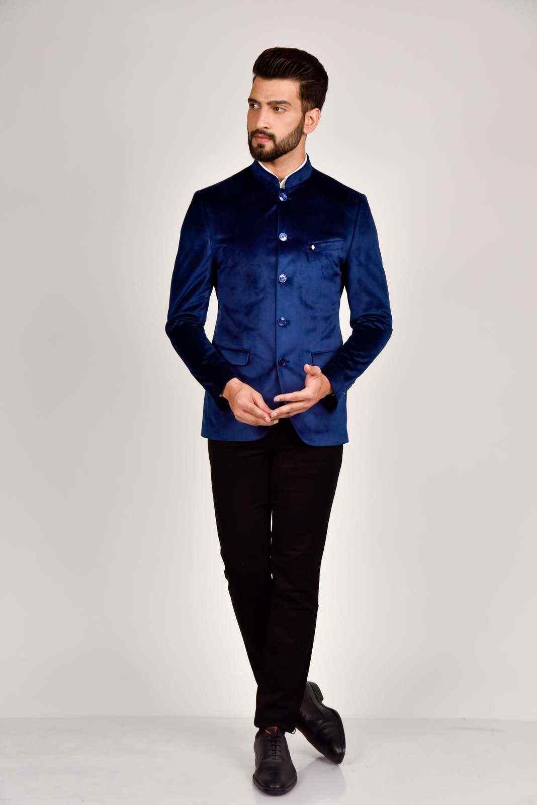 Navy Velvet Bandhgala Blazer house-of-united