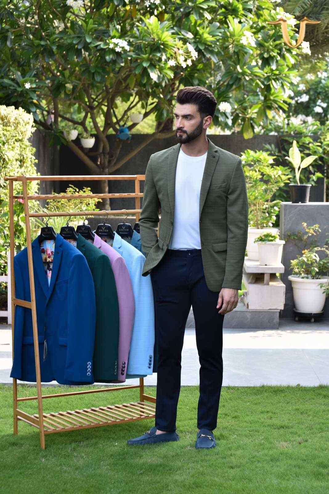 Olive Stretch Knitted Blazer house-of-united