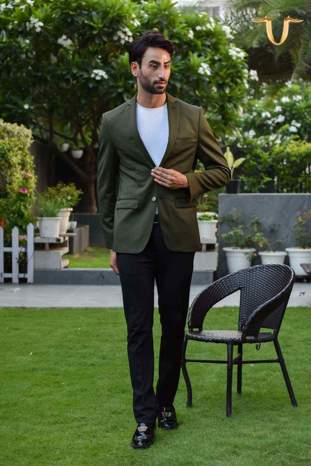 Olive Stretch Knitted Blazer house-of-united