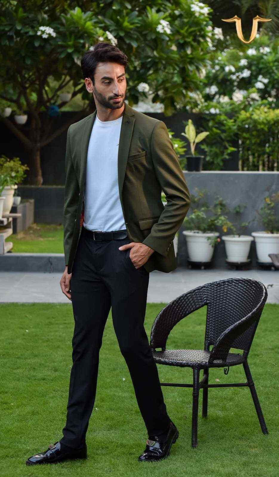Olive Stretch Knitted Blazer house-of-united