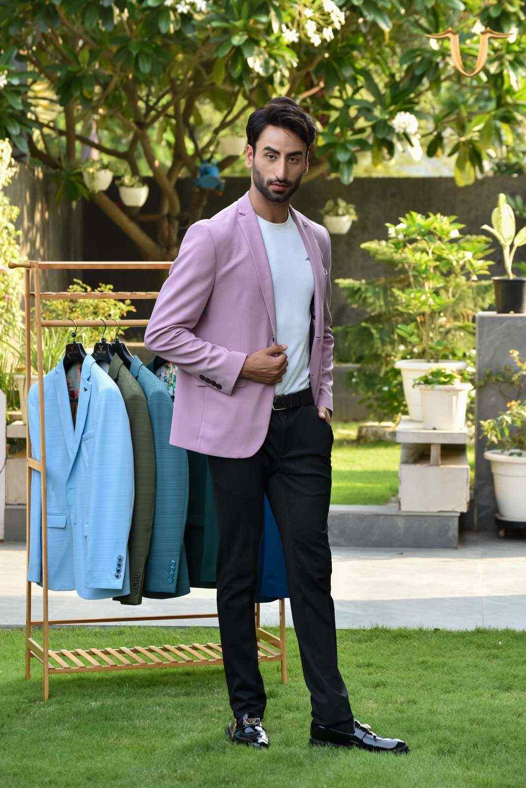 Pink Stretch Knitted Blazer house-of-united