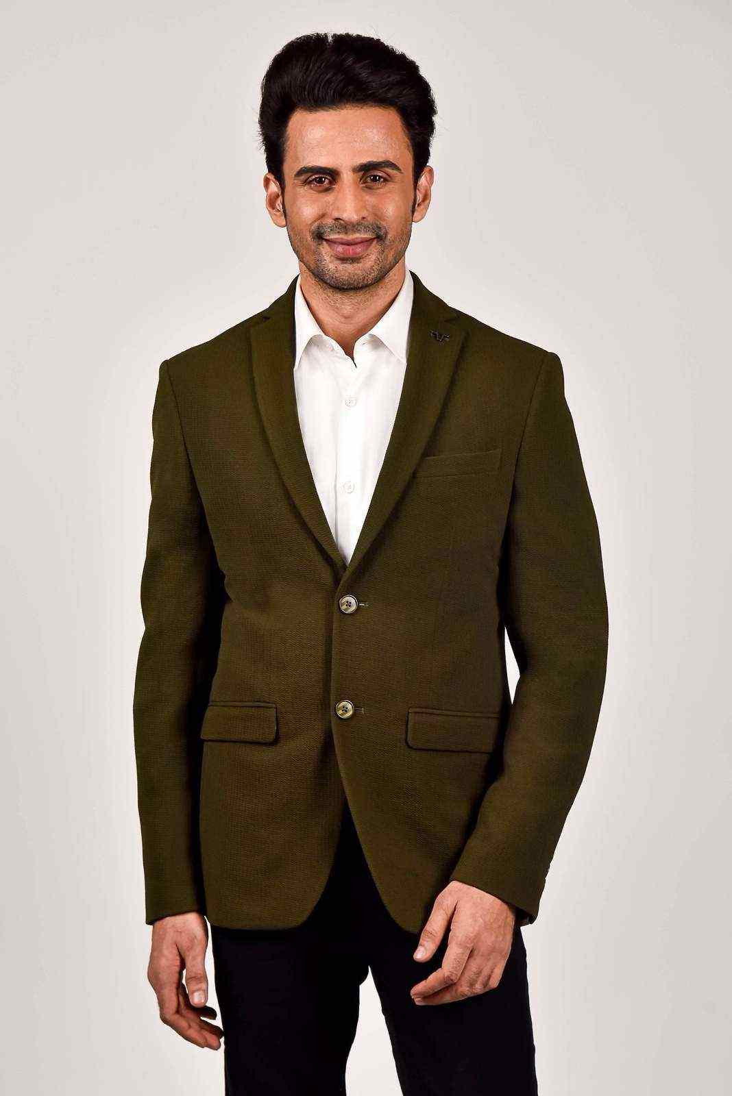Olive Knitted Strechable Blazer house-of-united