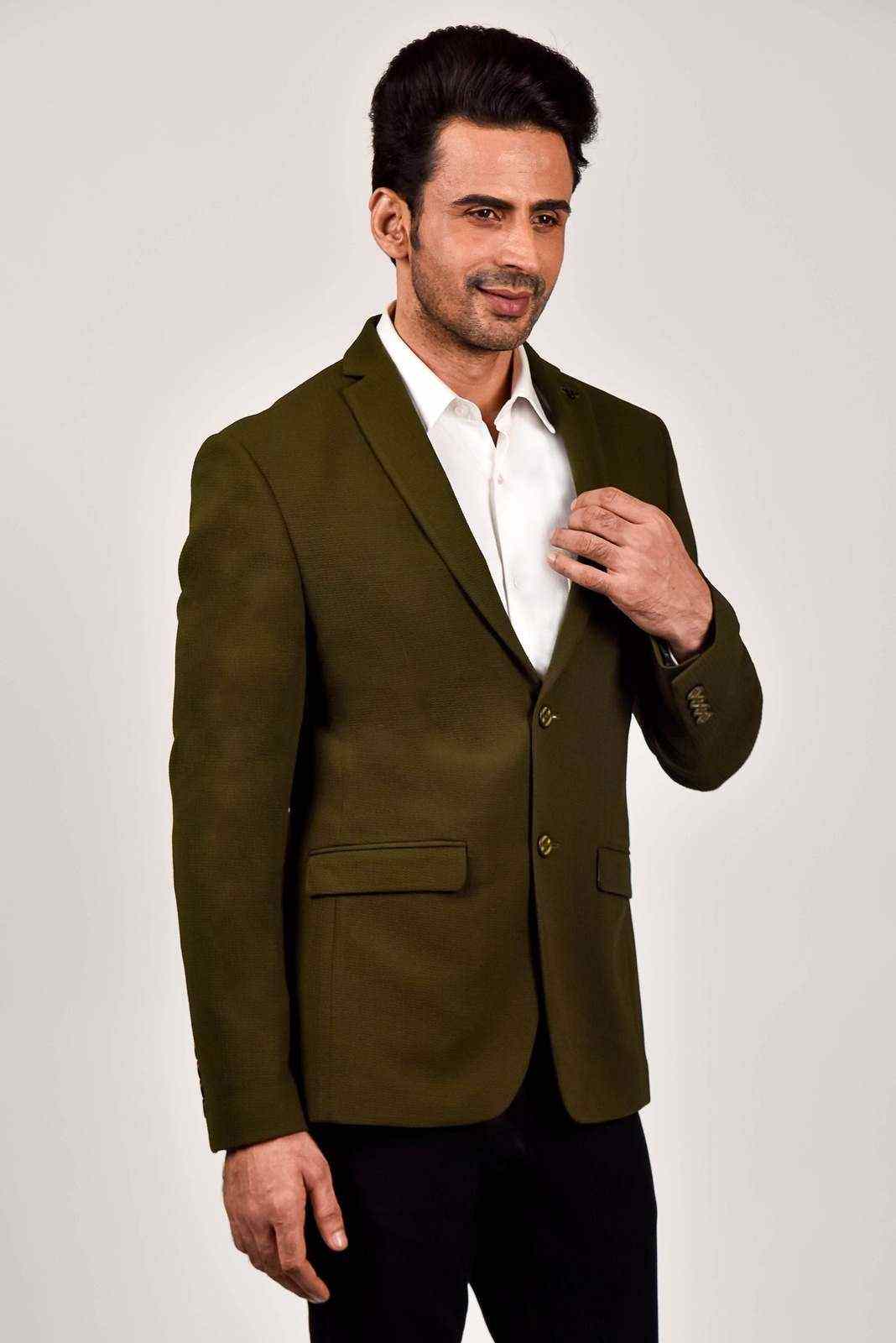 Olive Knitted Strechable Blazer house-of-united
