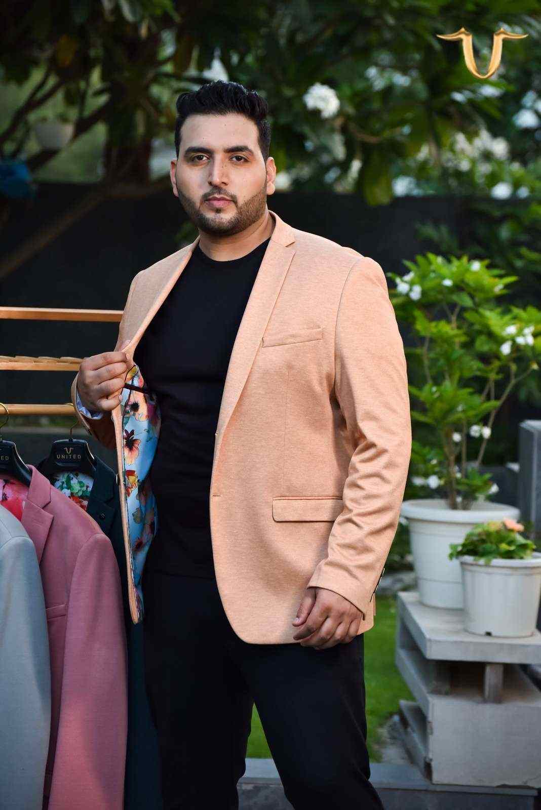 Orange Stretch Knitted Blazer house-of-united