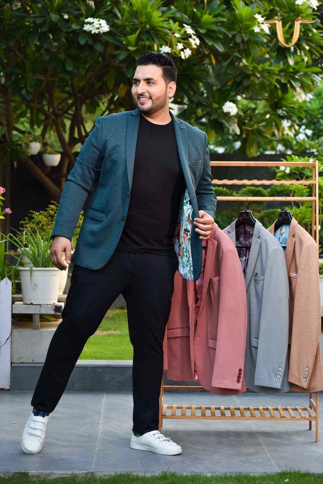 Teal Stretch Knitted Blazer house-of-united