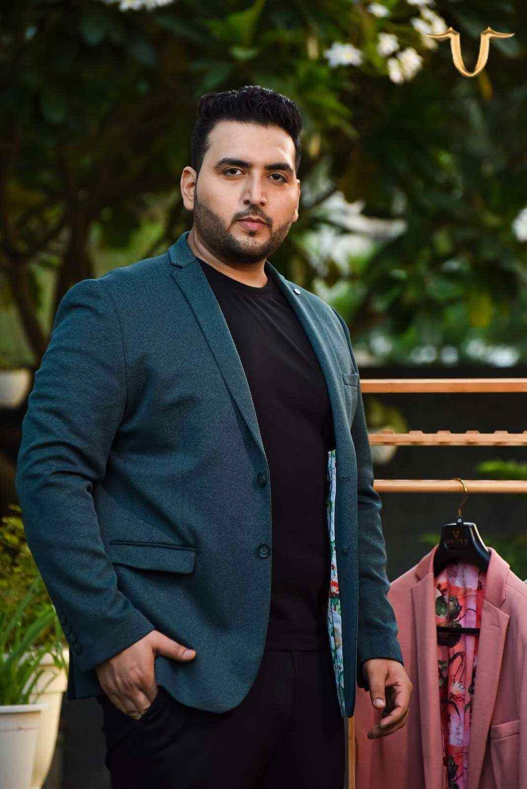 Teal Stretch Knitted Blazer house-of-united